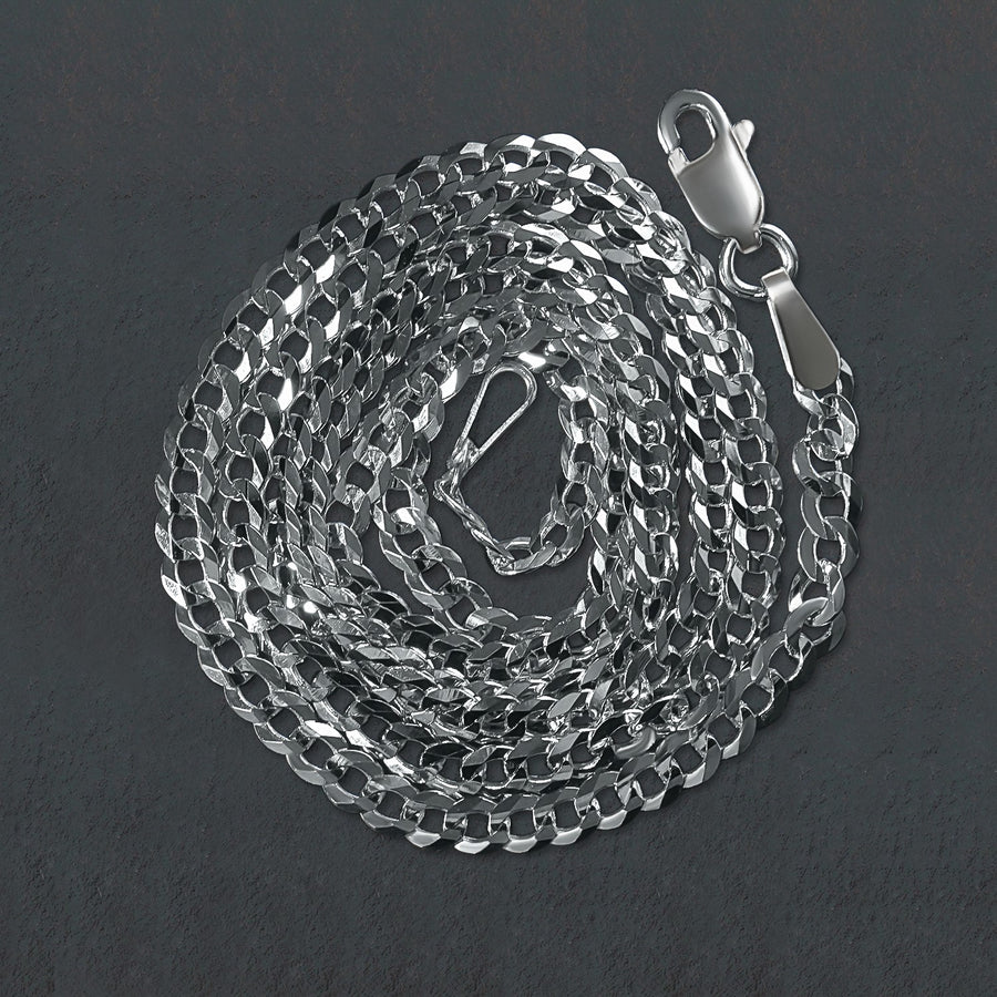 14k White Gold Solid Curb Chain (2.60 mm)