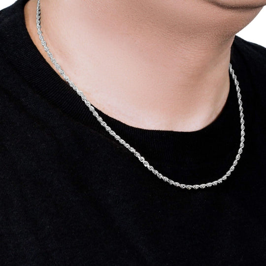 14K white gold rope chain with diamond-cut faceting, 3.00 mm width