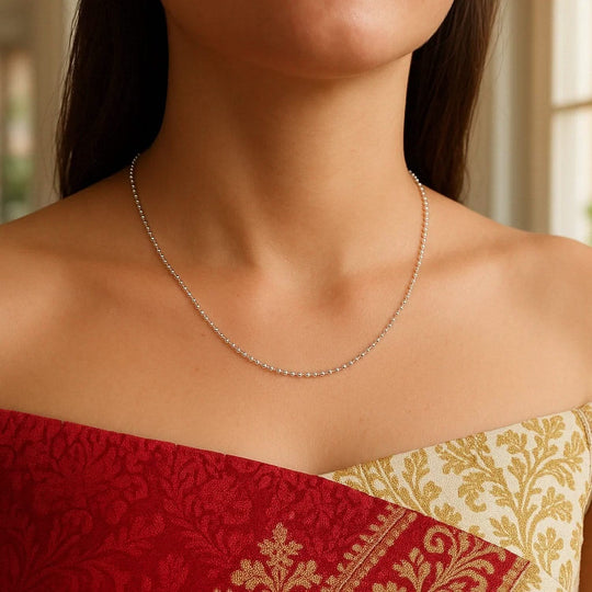 14K white gold bead chain with diamond-cut faceted round links