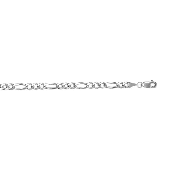 14k White Gold Solid Figaro Bracelet (3.80 mm)