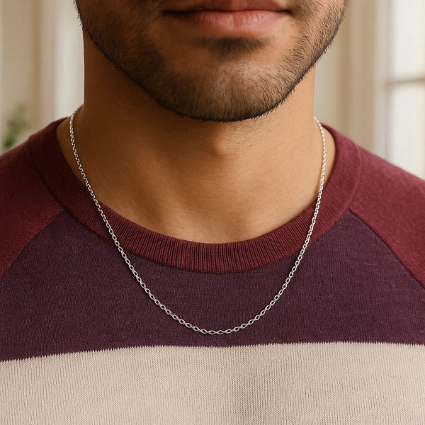 14k White Gold Oval Cable Link Chain (1.20 mm)