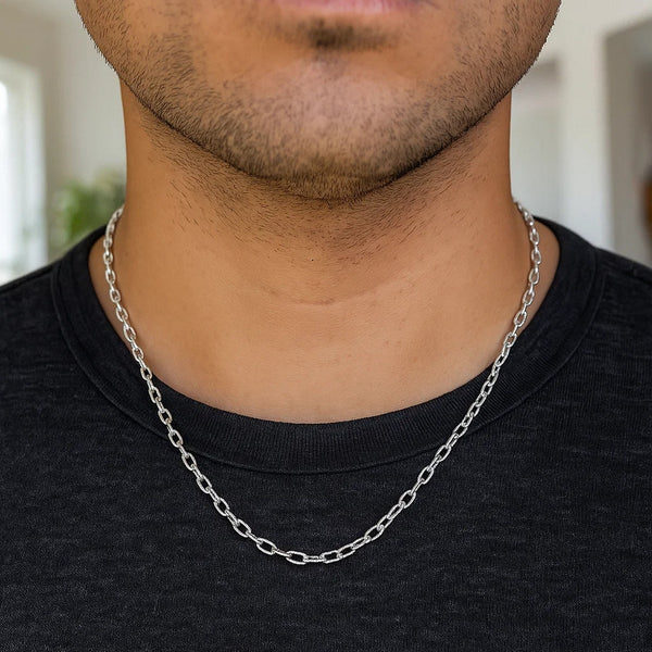 3.5mm 14k White Gold Pendant Chain with Textured Links