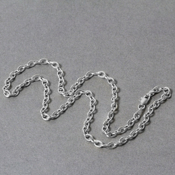 3.5mm 14k White Gold Pendant Chain with Textured Links
