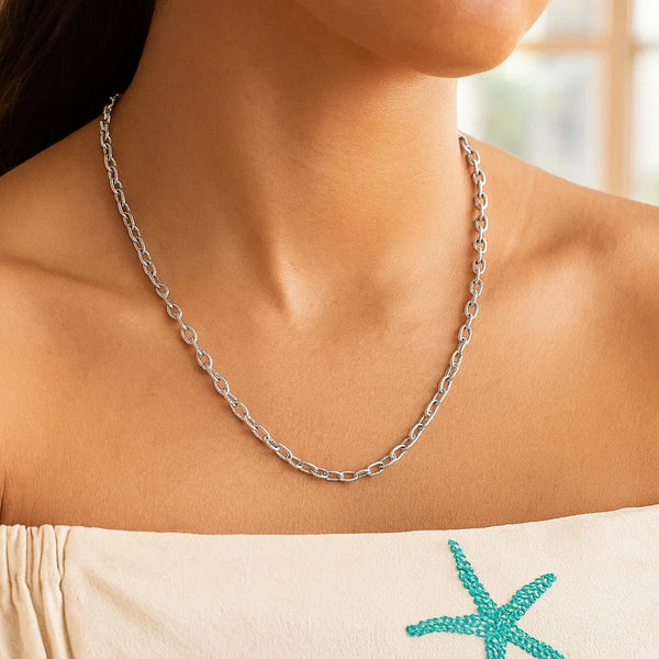 3.5mm 14k White Gold Pendant Chain with Textured Links