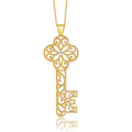 14K yellow gold key pendant with one round diamond stone