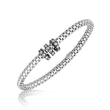 Sterling Silver Rhodium Plated Mesh Slim Bangle with Crystal Studded Stations thumbnail 1