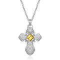 Designer Sterling Silver and 14K Yellow Gold Ornamental Cross Pendant