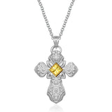 Designer Sterling Silver and 14K Yellow Gold Ornamental Cross Pendant thumbnail 1
