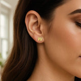 14K Yellow Gold Yours Truly Initial W Stud Earrings thumbnail 3