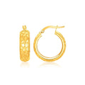 14K yellow gold textured domed hoop earrings, 7/8 inch diameter