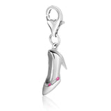 Sterling silver high heel shoe charm with pink enamel accents thumbnail 1