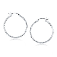14k White Gold Diamond Cut Hoop Earrings(2x30mm)