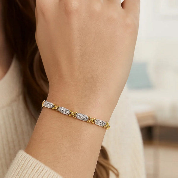 14k Two-Tone Gold Fancy X Line Bracelet (4.80 mm)