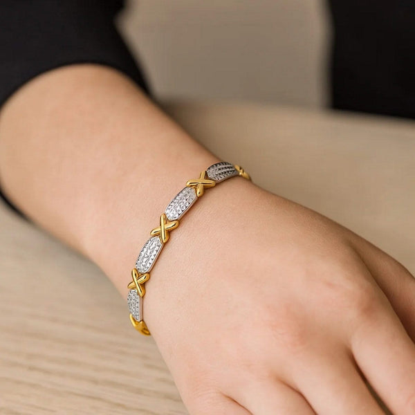 14k Two-Tone Gold Fancy X Line Bracelet (4.80 mm)