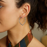 Sterling Silver Rhodium Plated Heart Bamboo Hoop Earrings thumbnail 3