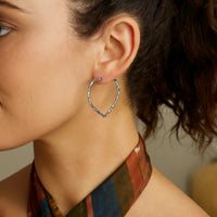 Sterling Silver Rhodium Plated Heart Bamboo Hoop Earrings