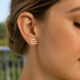 14K Yellow Gold Yours Truly Initial E Stud Earrings thumbnail 2