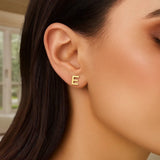 14K Yellow Gold Yours Truly Initial E Stud Earrings thumbnail 3