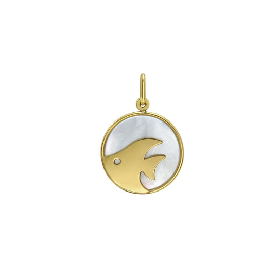 14K yellow gold fish pendant with mother-of-pearl inlay charm
