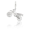 Sterling silver 925 motorcycle charm with detailed wheels and frame relief