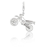 Sterling silver 925 motorcycle charm with detailed wheels and frame relief thumbnail 1