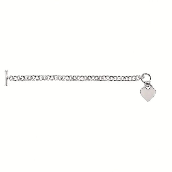 Sterling Silver Rhodium Plated Rolo Style Heart Charmed Chain Bracelet(7.95 mm)
