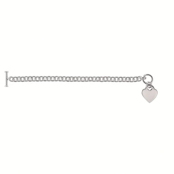 Sterling Silver Rhodium Plated Rolo Style Heart Charmed Chain Bracelet(7.95 mm)