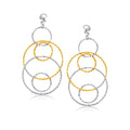 14K two-tone gold textured multi-ring style dangling earrings