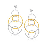 14K Two-Tone Gold Textured Multi Ring Style Dangling Earrings thumbnail 1