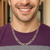 Rhodium Plated Sterling Silver Figaro Style Chain (8.10 mm)