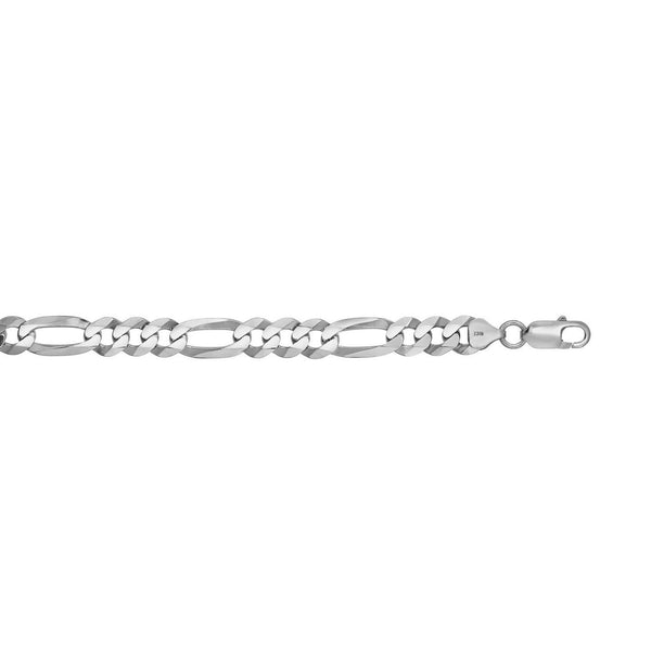 Rhodium Plated 8.8mm Sterling Silver Figaro Style Chain