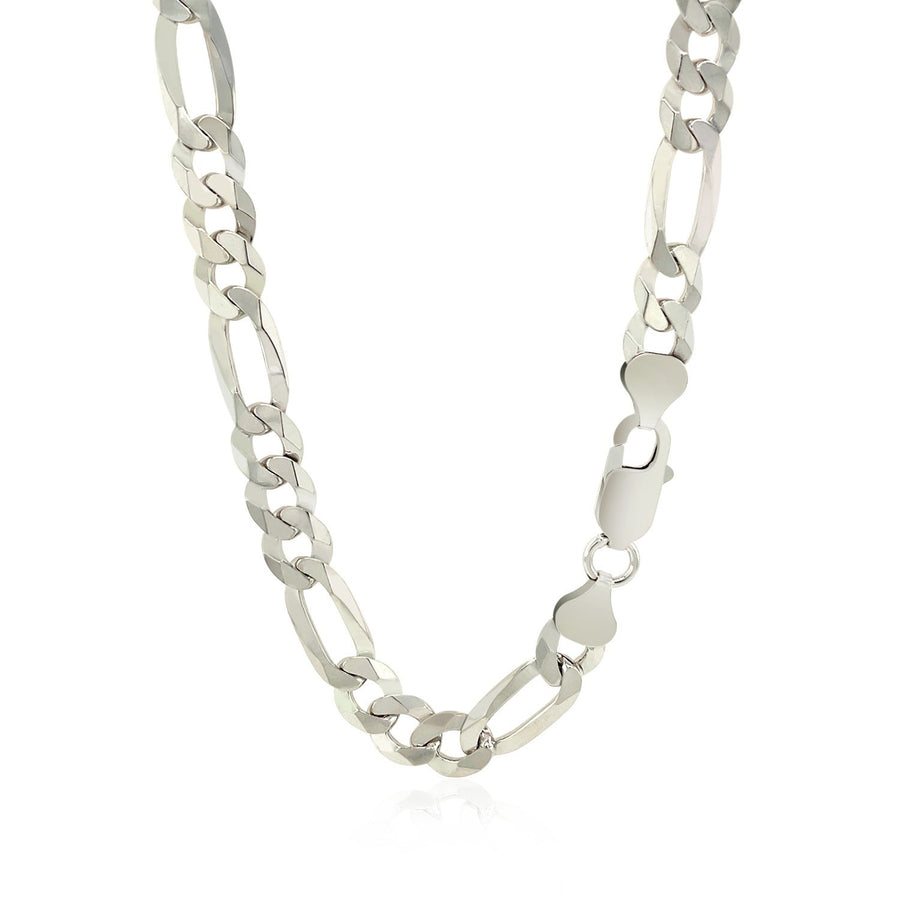 Rhodium Plated 8.8mm Sterling Silver Figaro Style Chain