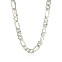 Rhodium Plated 8.8mm Sterling Silver Figaro Style Chain