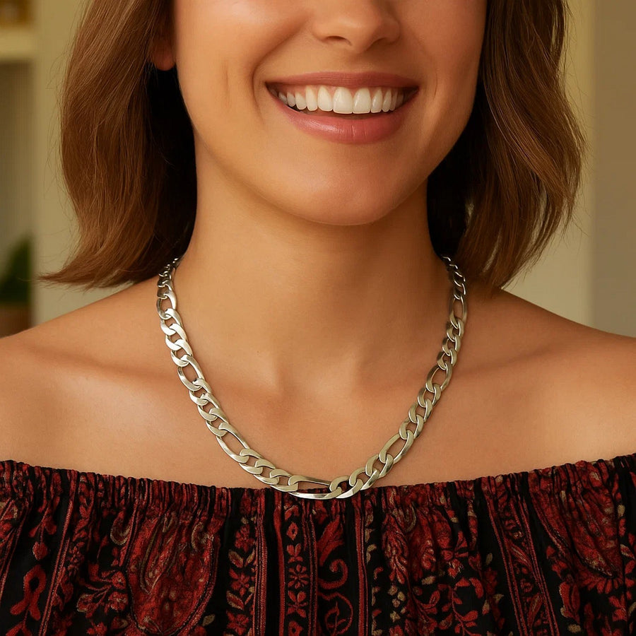 Rhodium Plated 8.8mm Sterling Silver Figaro Style Chain