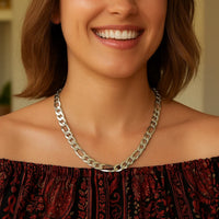 Rhodium Plated 8.8mm Sterling Silver Figaro Style Chain