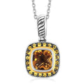 18K yellow gold and silver square pendant with citrine and sapphire stones