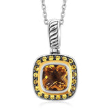 18K yellow gold and silver square pendant with citrine and sapphire stones thumbnail 1