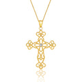 14K yellow gold cross pendant with a single round diamond stone