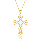 14K yellow gold cross pendant with a single round diamond stone thumbnail 1