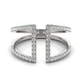 14K white gold open dual band ring with round diamond stones