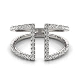 14K white gold open dual band ring with round diamond stones thumbnail 1