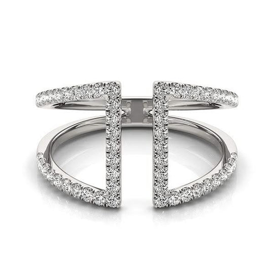 14K white gold open dual band ring with round diamond stones