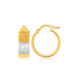 14K two-tone gold hoop earrings with polished and textured combo finish thumbnail 1