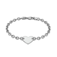 Sterling Silver Rhodium Plated Chain Bracelet with a Flat Heart Station