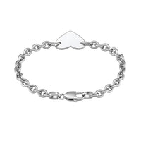 Sterling Silver Rhodium Plated Chain Bracelet with a Flat Heart Station