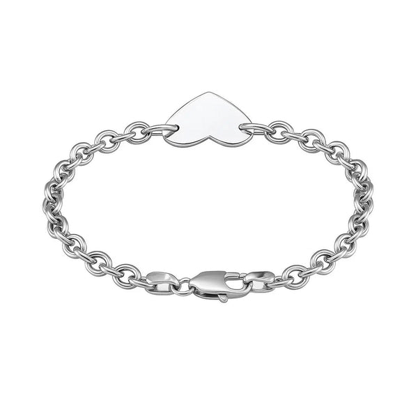Sterling Silver Rhodium Plated Chain Bracelet with a Flat Heart Station