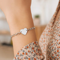 Sterling Silver Rhodium Plated Chain Bracelet with a Flat Heart Station