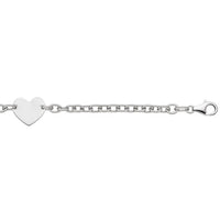 Sterling Silver Rhodium Plated Chain Bracelet with a Flat Heart Station