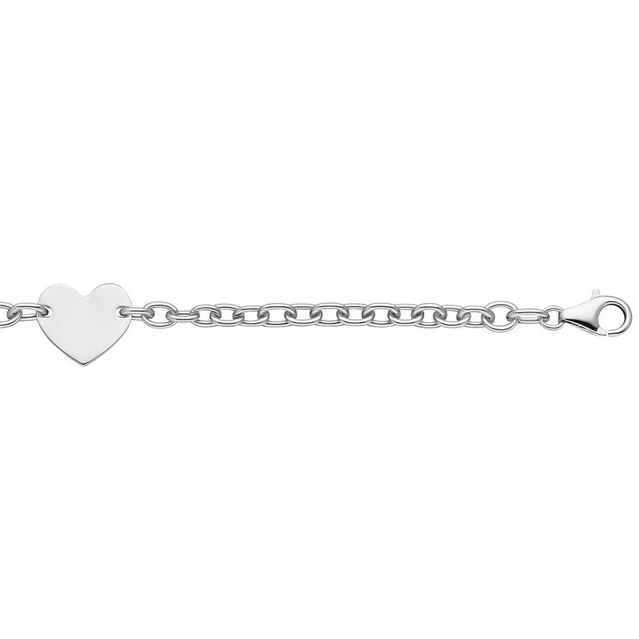 Sterling Silver Rhodium Plated Chain Bracelet with a Flat Heart Station