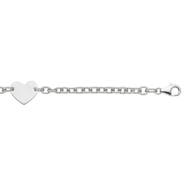 Sterling Silver Rhodium Plated Chain Bracelet with a Flat Heart Station